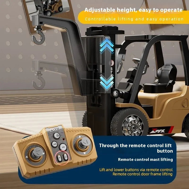 1:64 scale alloy remote control forklift engineering model with cargo forks and wooden pallet