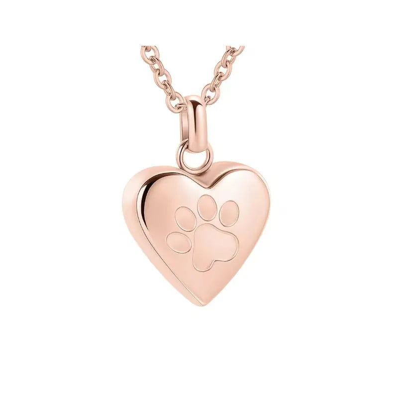 Openable titanium steel heart pendant with paw print for memorial ashes on necklace chain