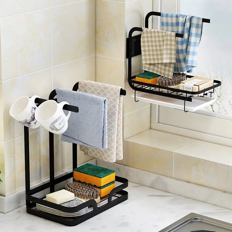 Foldable plastic kitchen rack in new Chinese style for wall or desktop cloth drying storage.