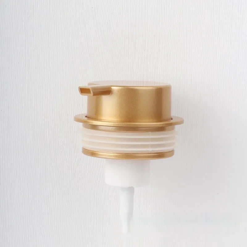 ABS plastic foam pump dispenser with large push head in metallic and matte black finishes.