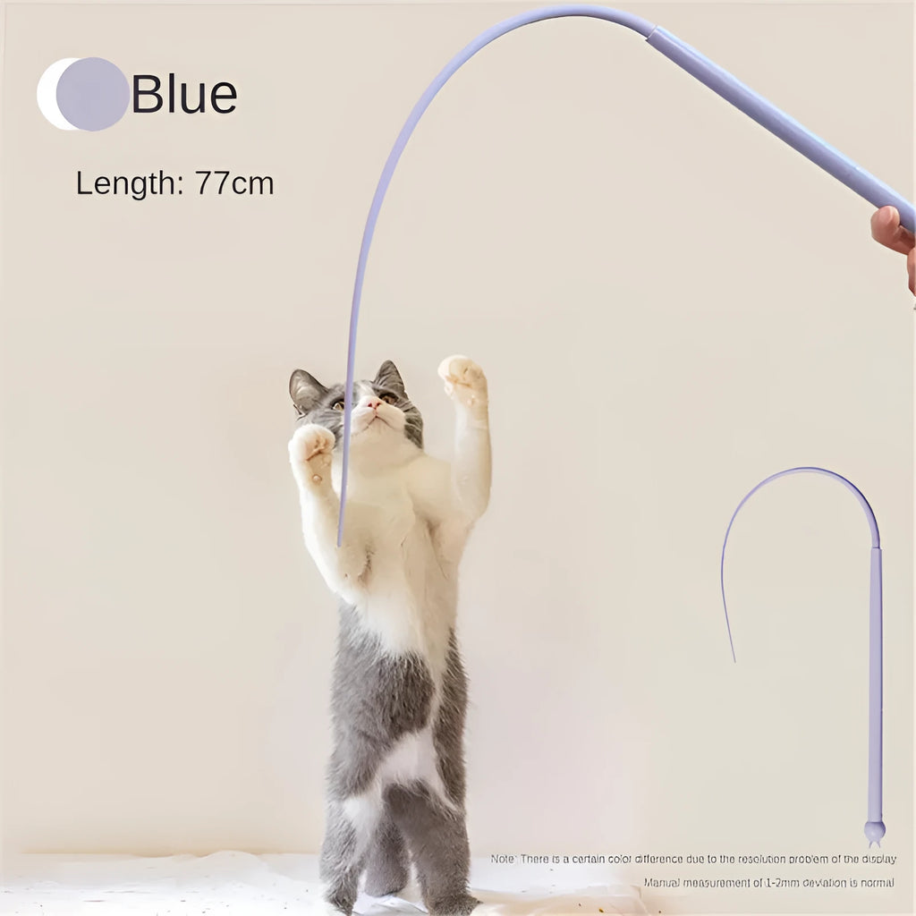 Simulated mouse tail cat teaser stick with flexible silicone tail and cat head design