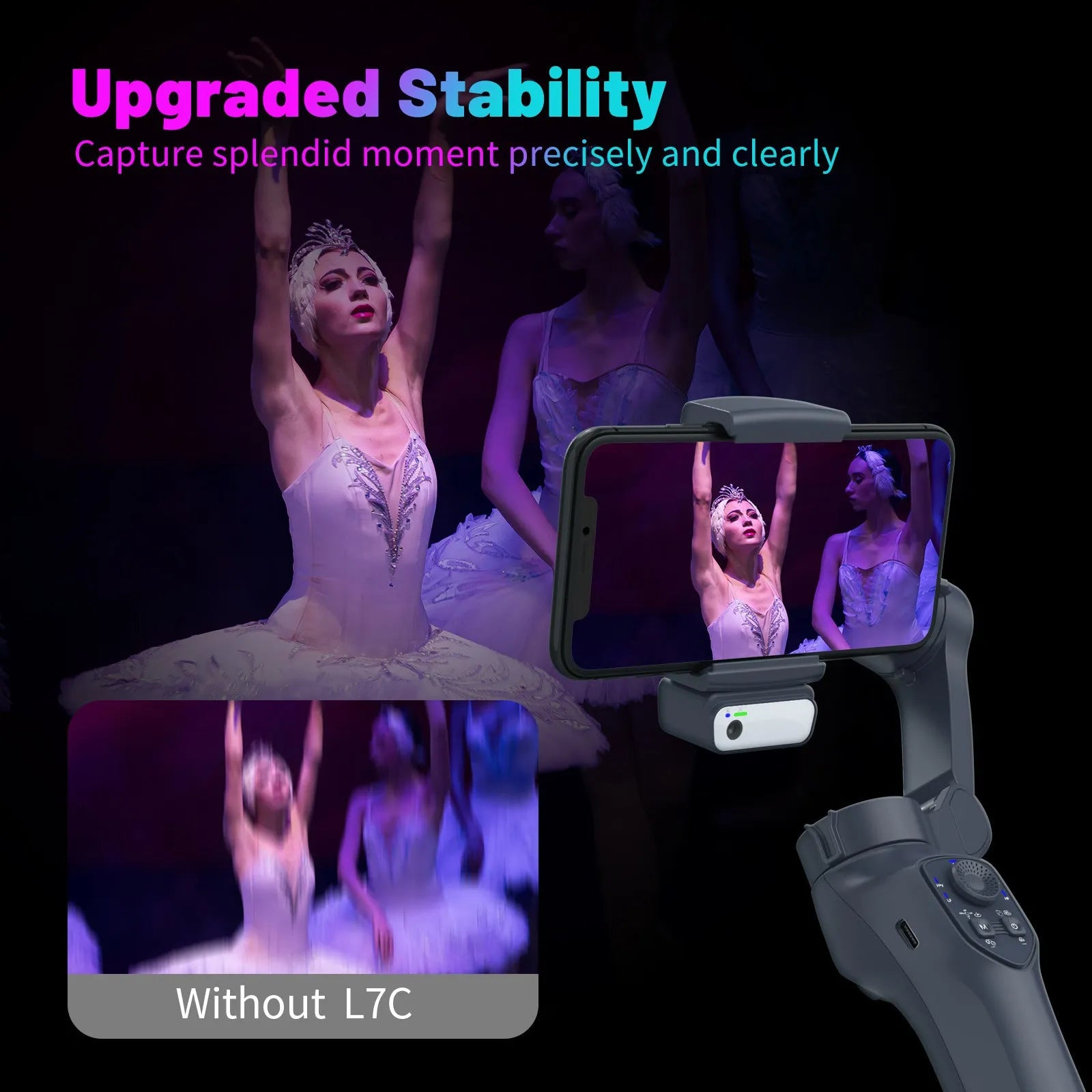 Gun colour foldable handheld smartphone gimbal stabiliser with pistol grip in collapsed position