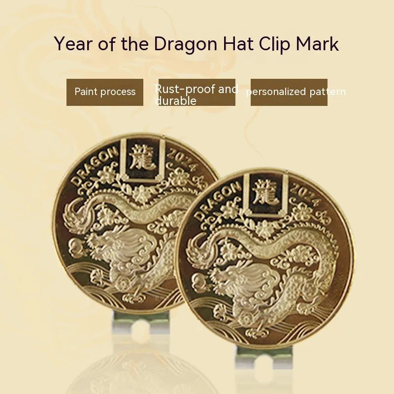 Zinc alloy hat clip featuring personalised dragon year golf accessory design