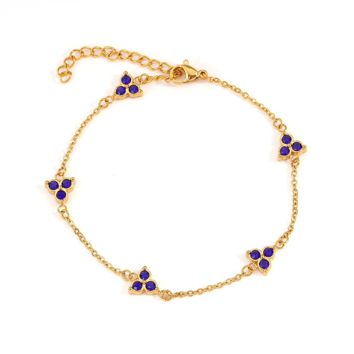 Geometric triangular stainless steel women's bracelet with coloured zircon stones in gold or steel finish.