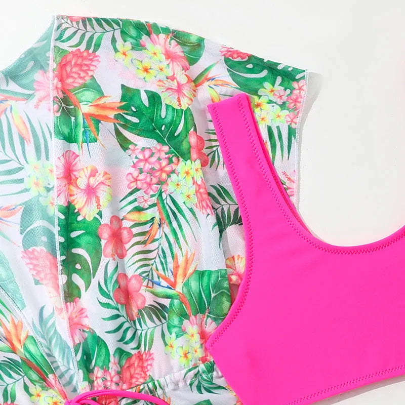 Girls' floral print two-piece swimsuit in briefs style for swimming sports