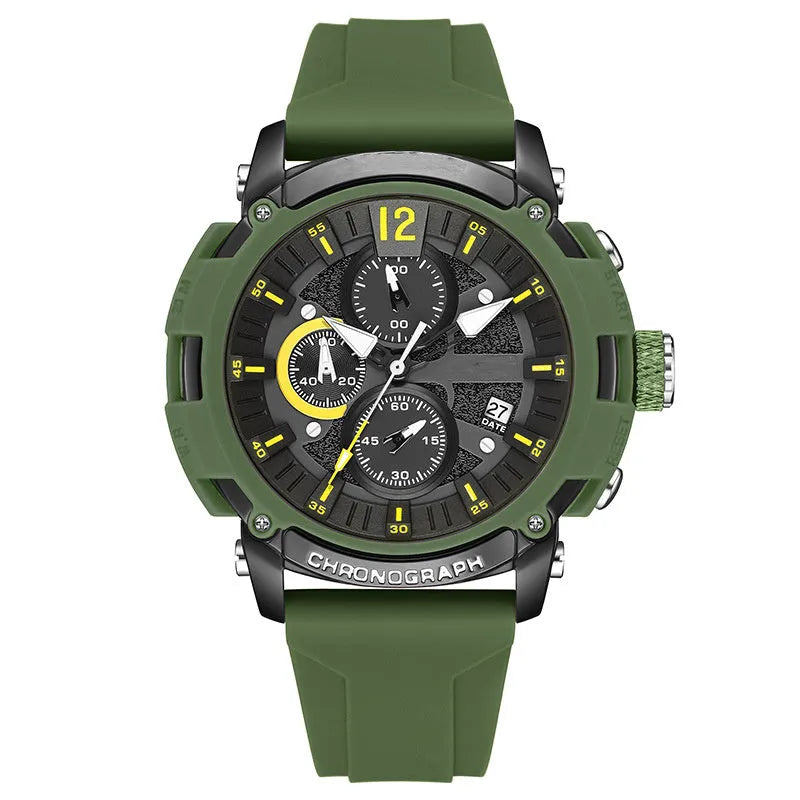 Men's waterproof watch with luminous dial, calendar display and 51mm case in multiple colour options