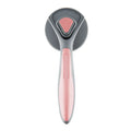 Self-cleaning slicker brush for pets in grey, green, or pink with comfort-grip handle and massage-tip bristles