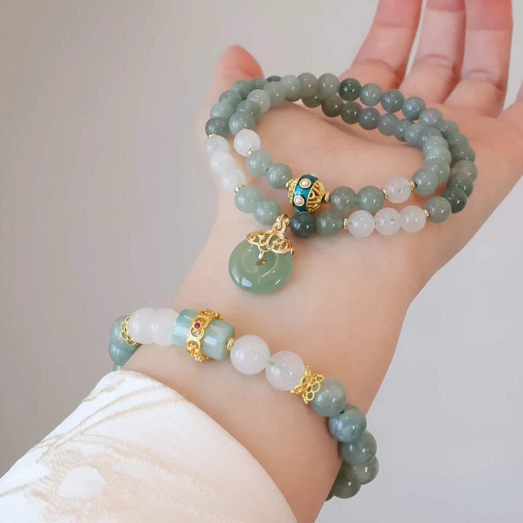 Women's safety buckle bracelet with Myanmar jade geometric pendant in new Chinese style