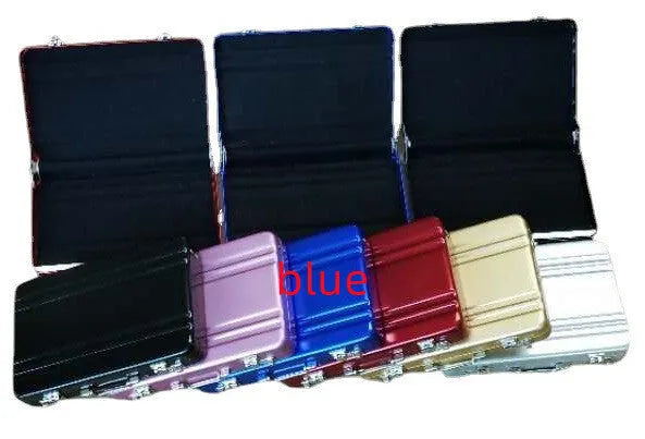 Aluminium alloy metal card holder in red, blue, black, silver, pink or gold colours with 100x65mm dimensions