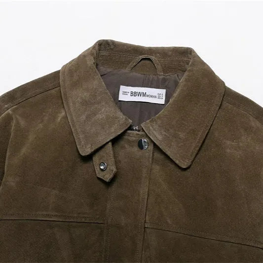Women's regular fit PU leather jacket in pictured colour with Japanese Korean casual style