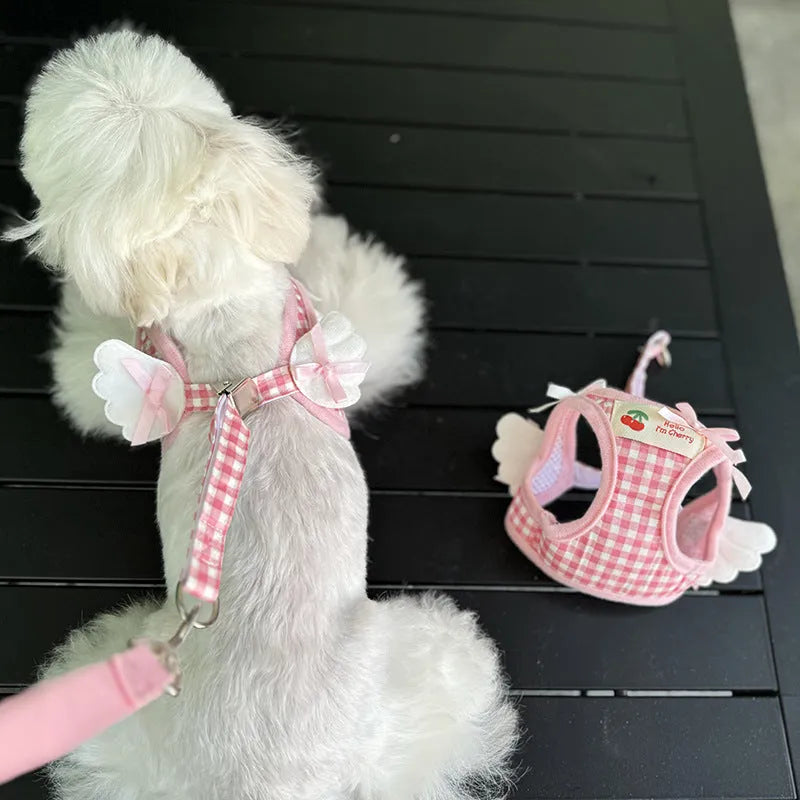 Pink and black cotton chest and back hand holding rope for small dogs in six sizes.