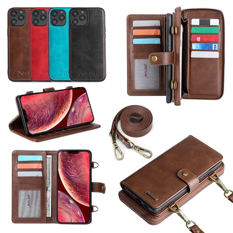 Detachable magnetic wallet phone case in PC leather for iPhone and Samsung phones
