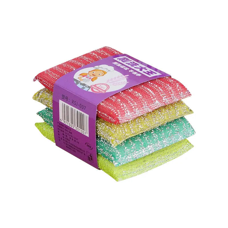 Pinstripe fabric dishwashing sponge mop in macaron colours measuring 12 by 8.5 centimetres