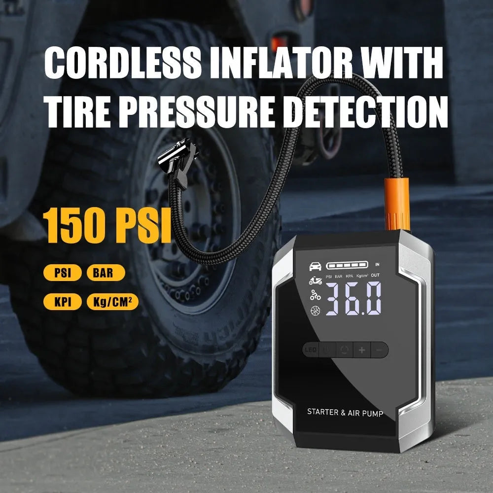 12V car jump starter and air pump in intelligent Eva bag, ABS housing, 21.8x18.3x10.8cm Smart Version Plus Package