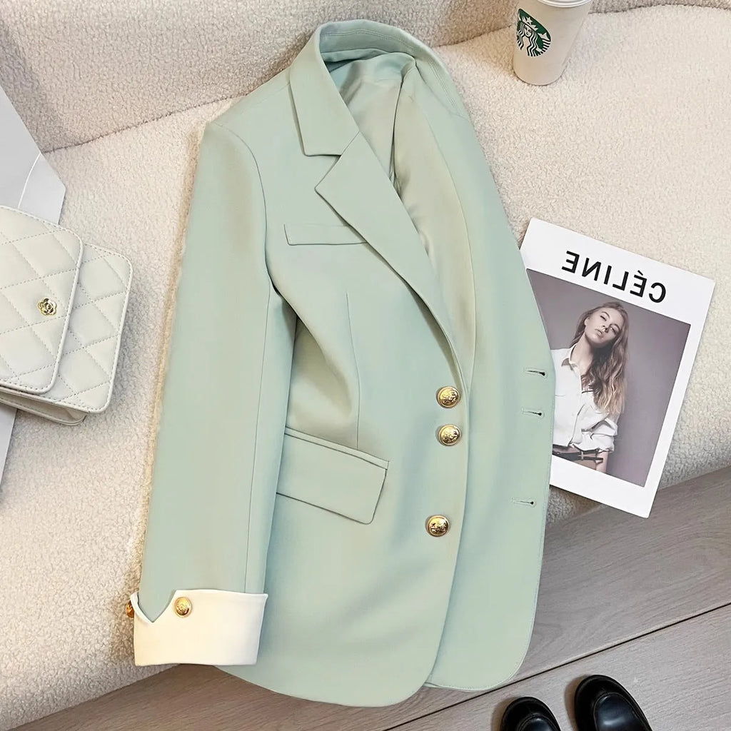 Women's Korean style coat in beige or black with 65cm length and loose fit design