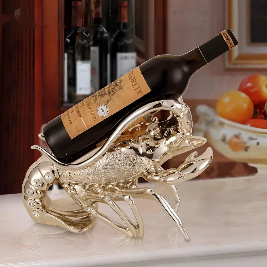 Lobster-shaped wine rack ornament in rose gold or elegant silver metallic finish