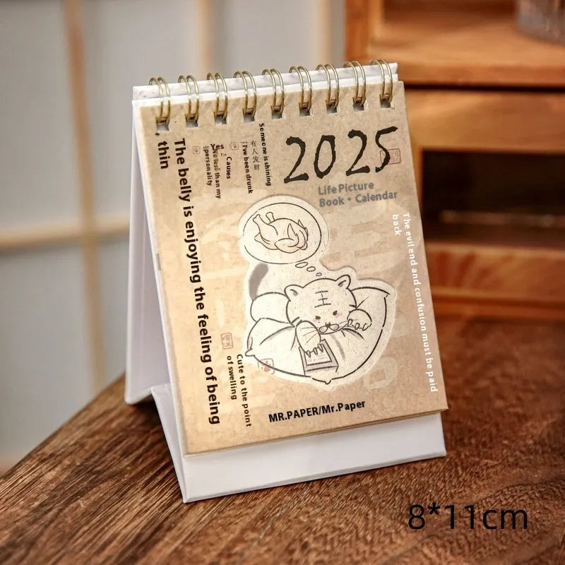 Coffee-themed 2025 mini desk calendar showing four simple modern design options