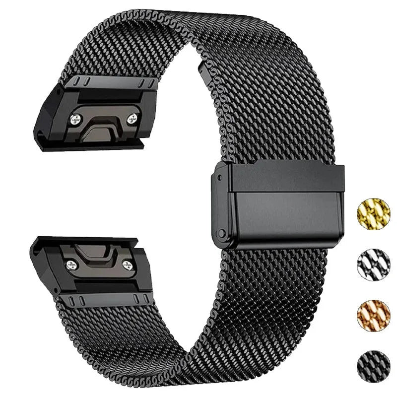 Silver stainless steel replacement strap for Garmin Fenix smartwatch showing lug width.