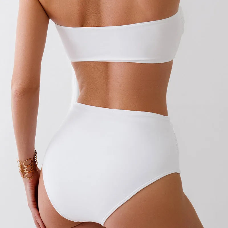 Women's tube top bikini set solid white colour backless two-piece swimwear