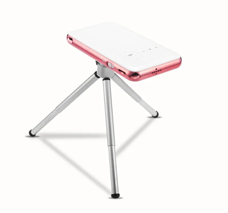 White and rose gold M6S miniature portable DLP Android projector with smart phone.