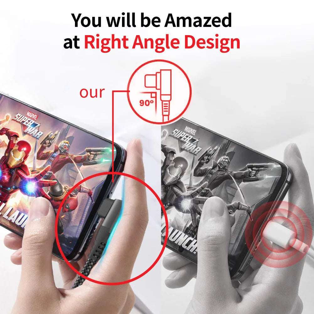 Double-headed charging cable with woven exterior, Lightning and Type-C ends, black colour, available in 1m 2m 3m