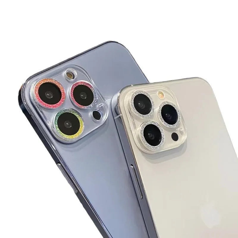 Tempered glass integrated lens protector with rhinestone glitter finish for Apple iPhone camera
