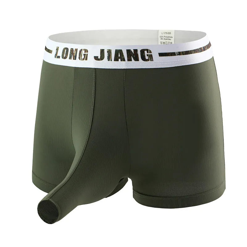 Men's thin Ice Silk trunk boxers laid flat, showing mid-waist design in a solid colour.