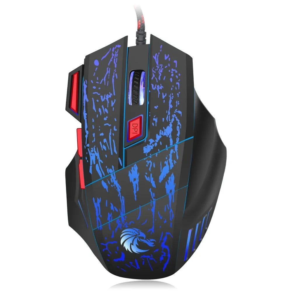 H300BK wired gaming mouse with LED lighting and luminous side panels on desk