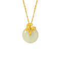 Gold 925 silver ginkgo leaf pendant necklace with peace buckle on adjustable 41-50cm cross chain