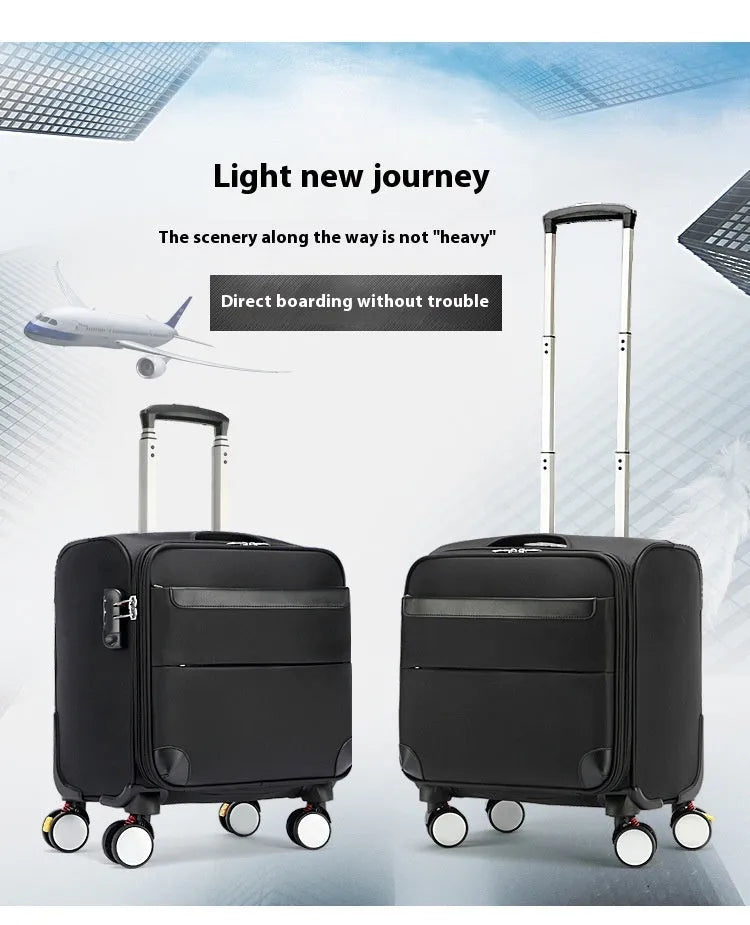 Black 18-inch Oxford cloth business luggage with universal wheels and telescopic handle