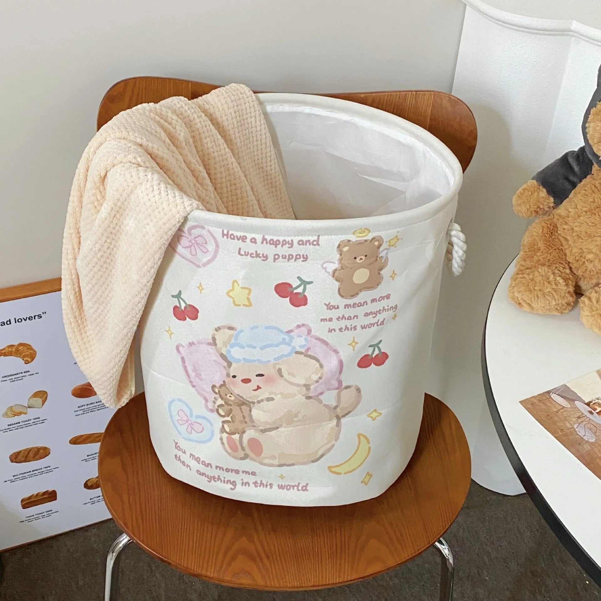 Foldable cotton laundry basket in modern simple style with large capacity for bedroom or bathroom