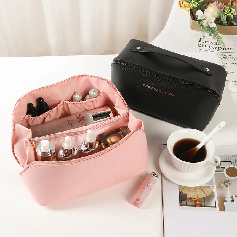 Korean style PVC waterproof pillow cosmetic bag in milky white with letter print pattern