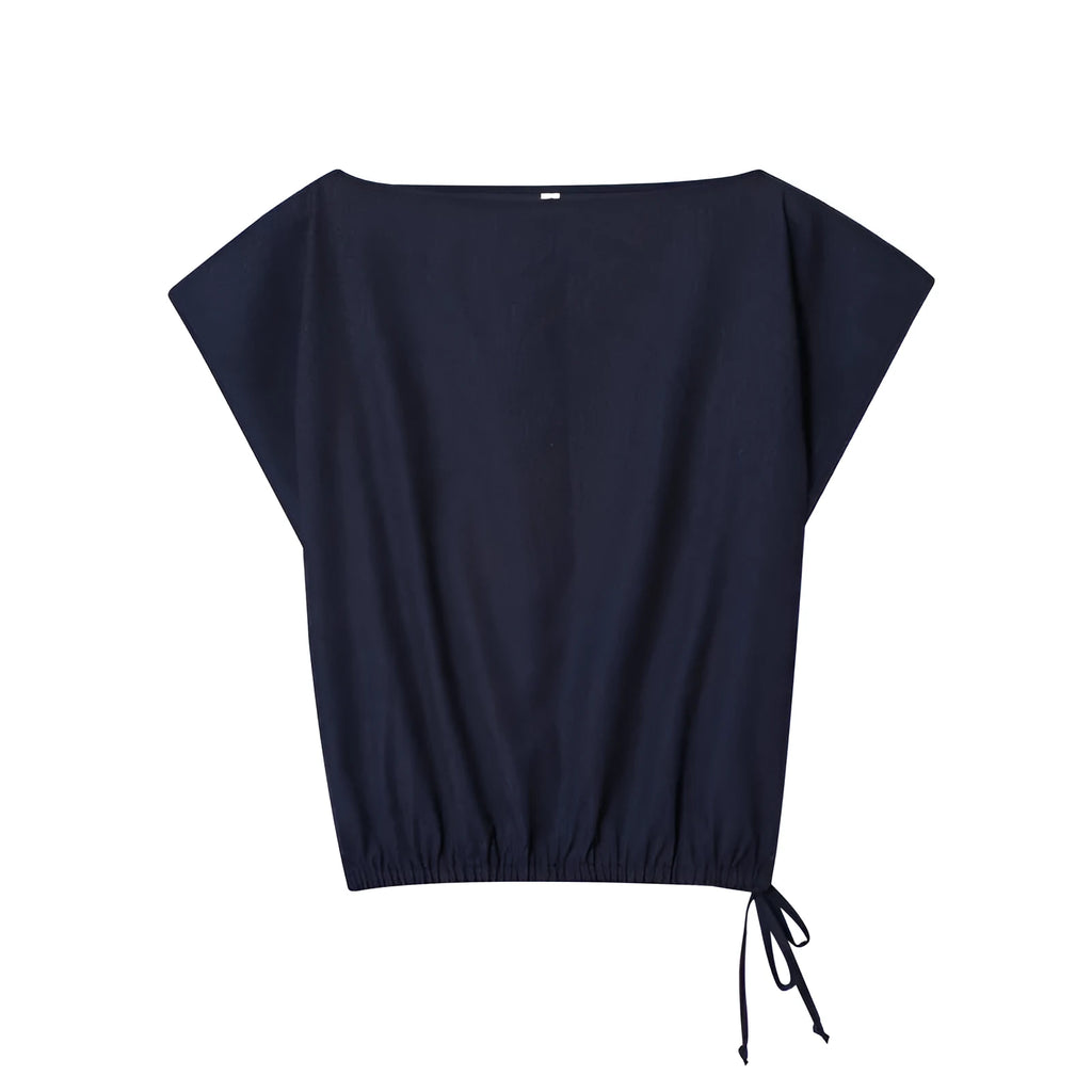 Women's linen-style shirt and wide leg trousers set with flounced sleeves