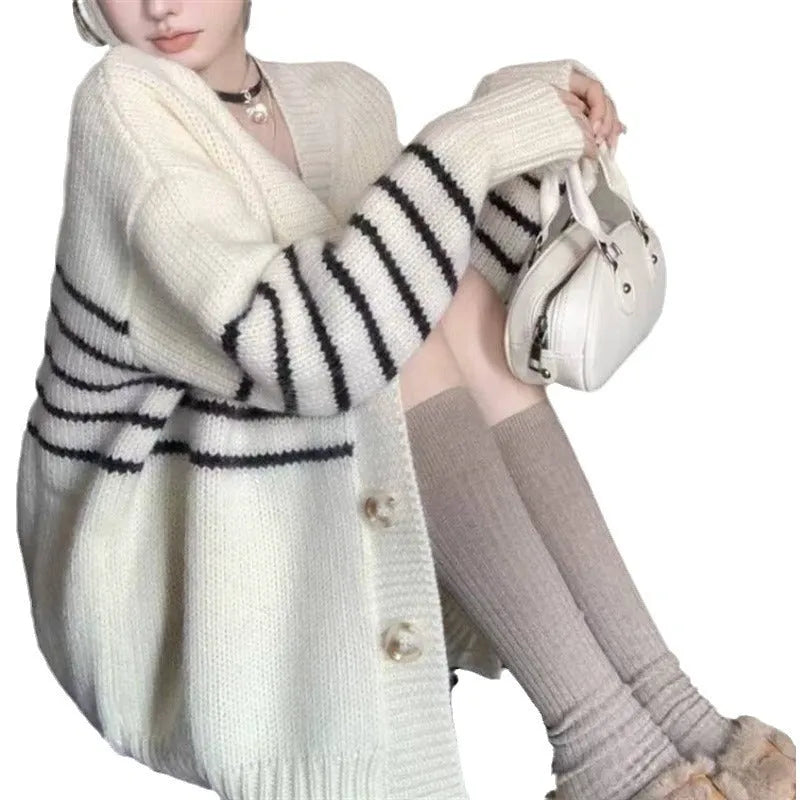 Japanese Korean style collar button cardigan sweater with 3D pattern in pictured colour