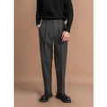 Men's straight leg trousers in dark grey with draped casual styling for winter business casual wear