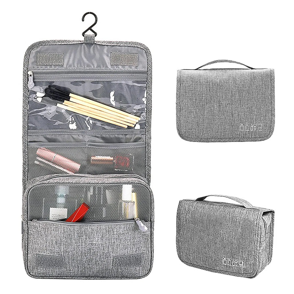 Travel hanging toiletry bag with four compartments and 360 swivel hook, water-resistant nylon, available in multiple colours