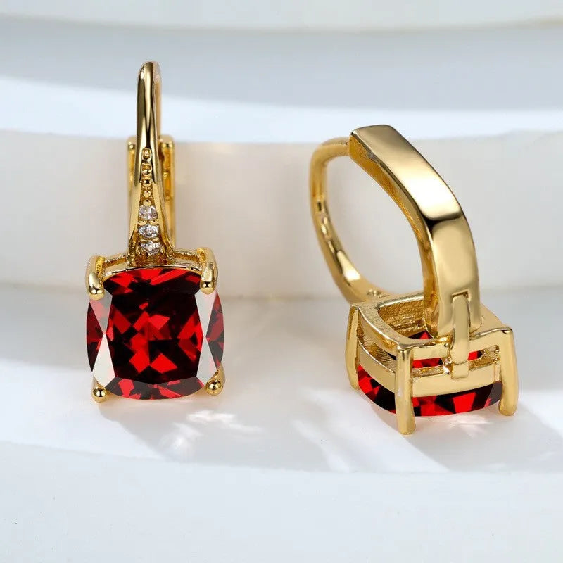 Square zircon geometric ear hook earrings in electroplated copper with Korean style design