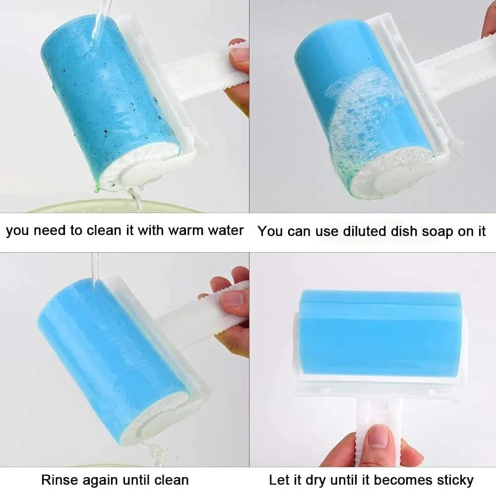 Washable reusable lint roller with protective cover for removing pet hair from clothes and fabrics