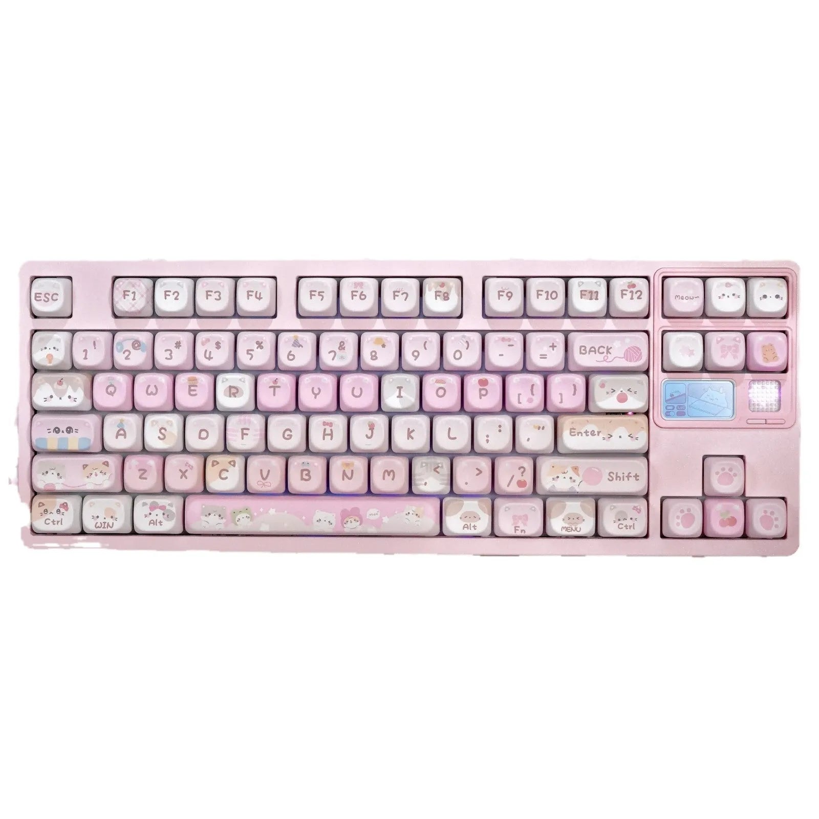 Pink MOA height key caps with cartoon artwork printed on all five sides for mechanical keyboard customisation