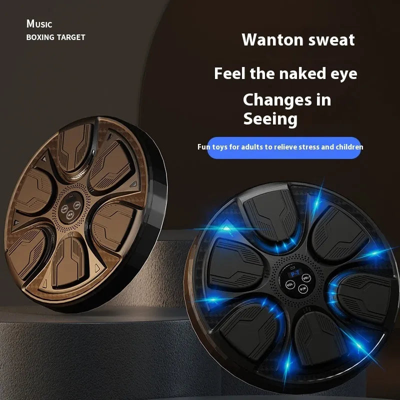 Black leather and PP intelligent music boxing machine wall target with gloves for home training.