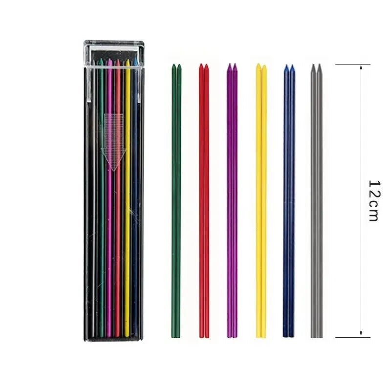 Box of 12 rainbow-coloured 0.5mm mechanical pencil refill leads for drawing