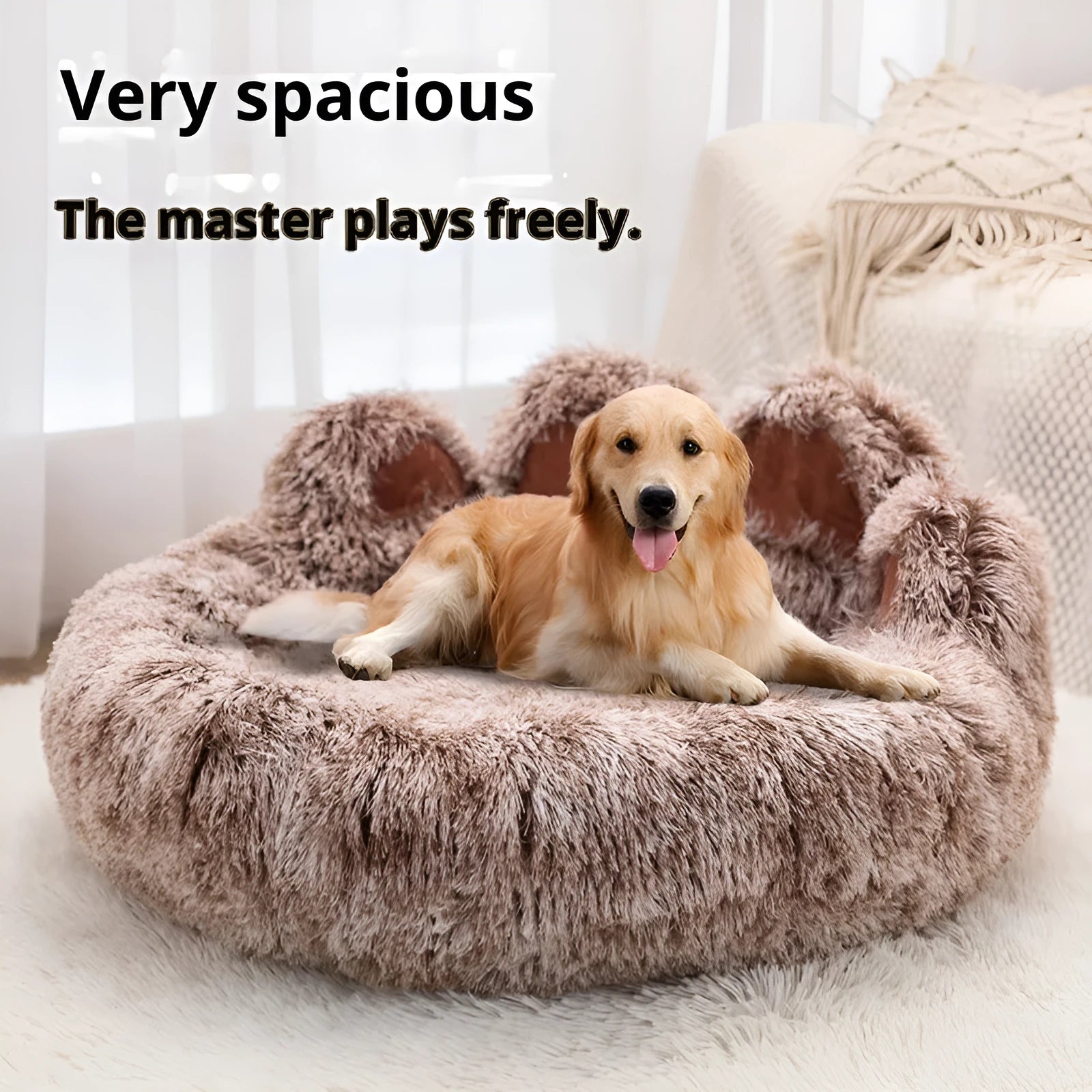 Plush two-colour thickened pet bed for dogs with hand-shaped brush nest texture, available in multiple sizes