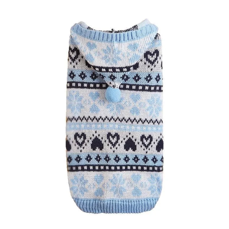 Acrylic knitted dog sweater with snowflake love striped camouflage pattern in pink blue grey colours