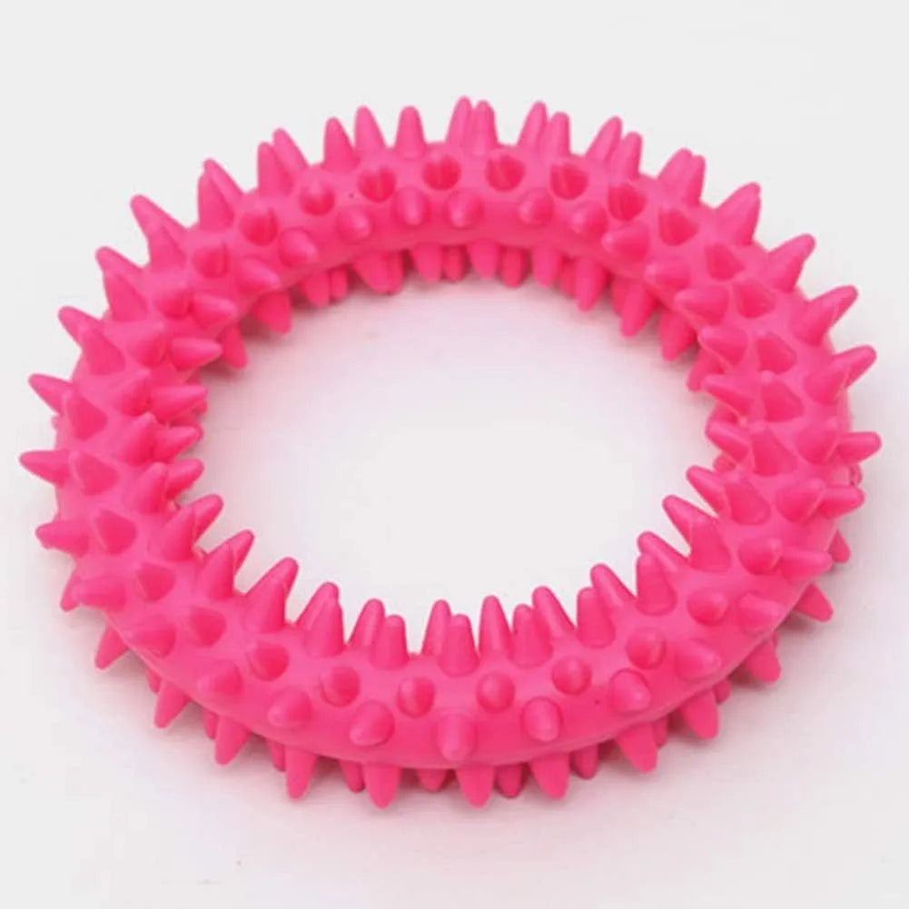 TPR spiky circle ring dog chew toy in selected colour, 9.5cm diameter