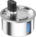 Stainless steel pet water fountain with temperature control dial in black and white options
