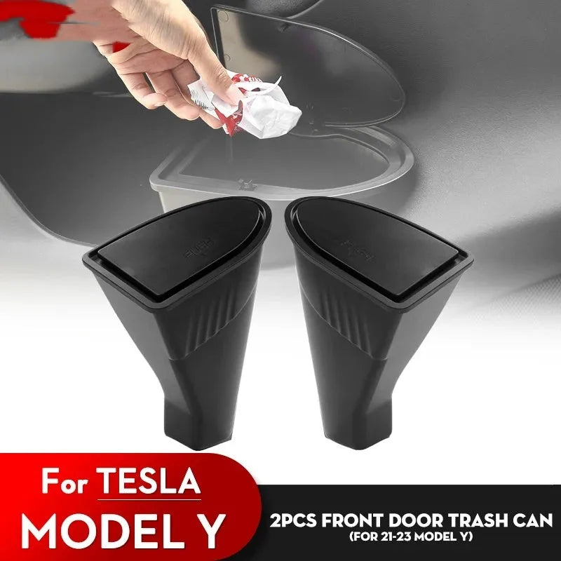 Black ABS plastic storage containers for Tesla Model Y door compartments, 25.5cm size