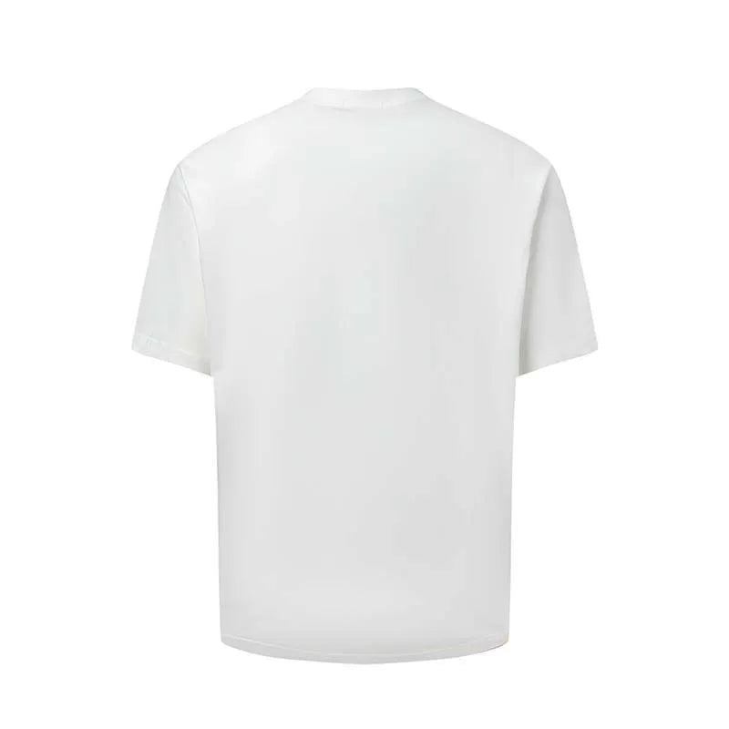 Men's white American letter print cotton blend t-shirt with loose fit pullover style
