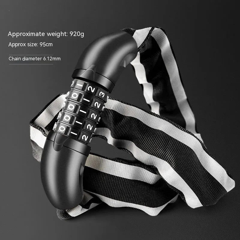 95cm zinc alloy bicycle chain lock with anti hydraulic shear construction in black or yellow colour