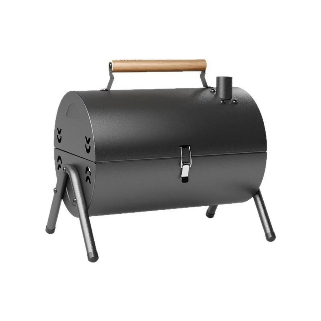 White round chimney portable folding grill for outdoor frying, baking and barbecuing