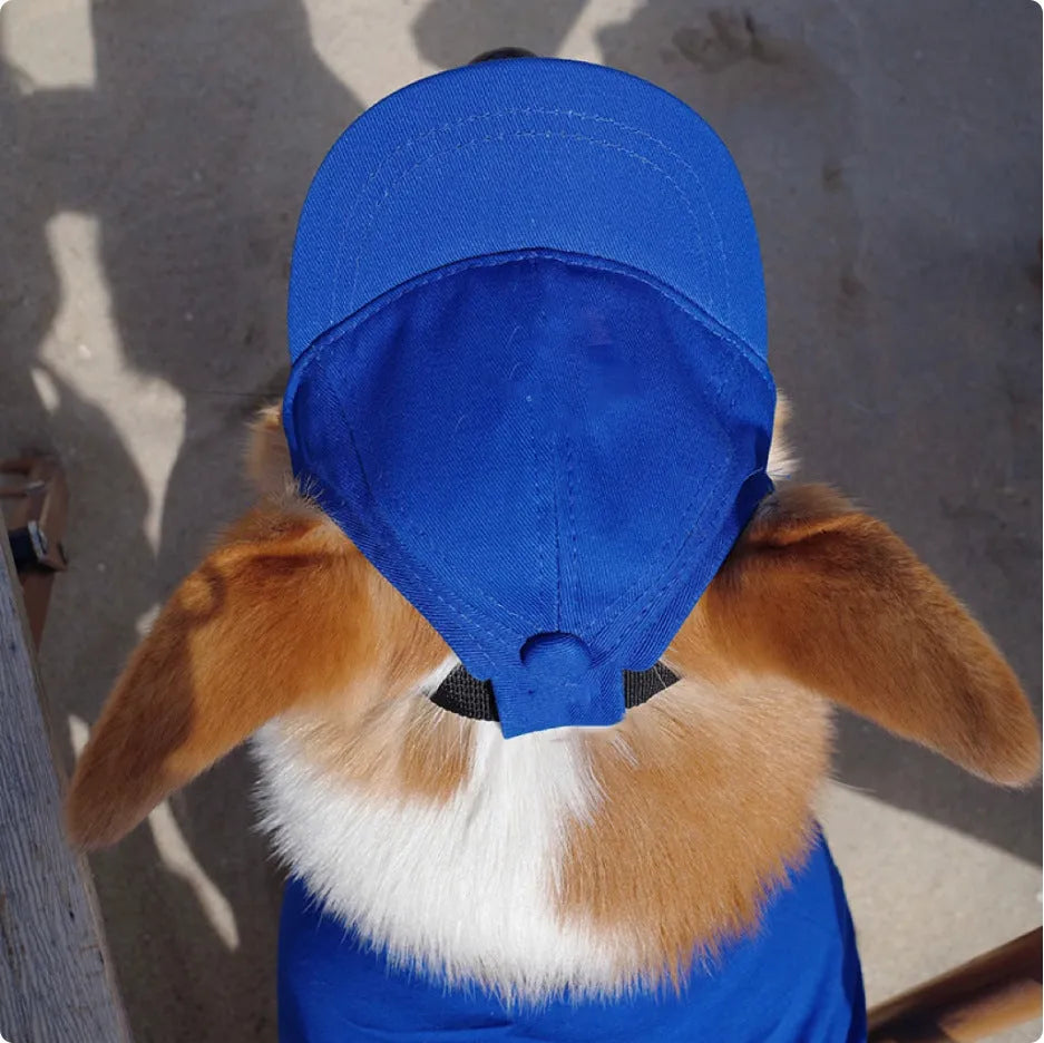 Cotton sun-proof exposed ears pet baseball cap in apricot with adjustable strap, suitable for dogs and cats.